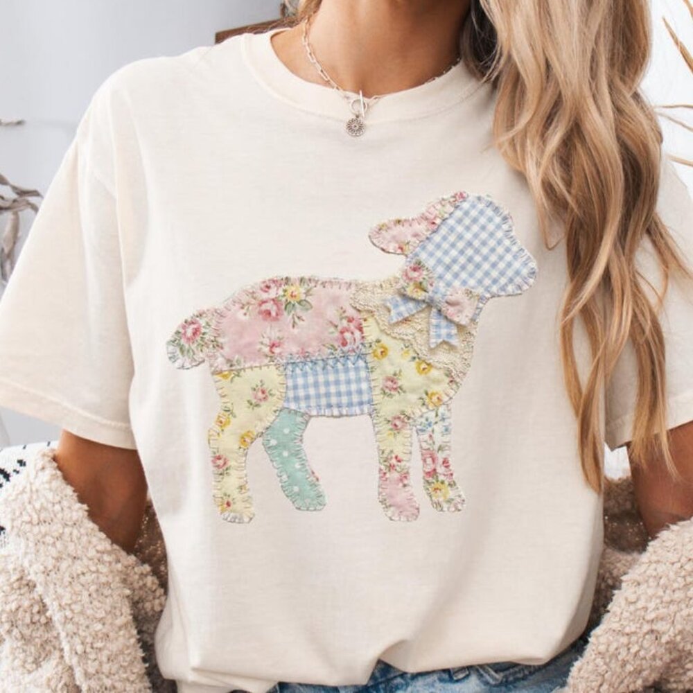 Faux Patchwork Easter Sheep Shirt, Easter Day Sheep Shirt